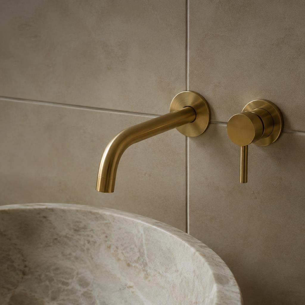 Brushed brass tap and fittings detail