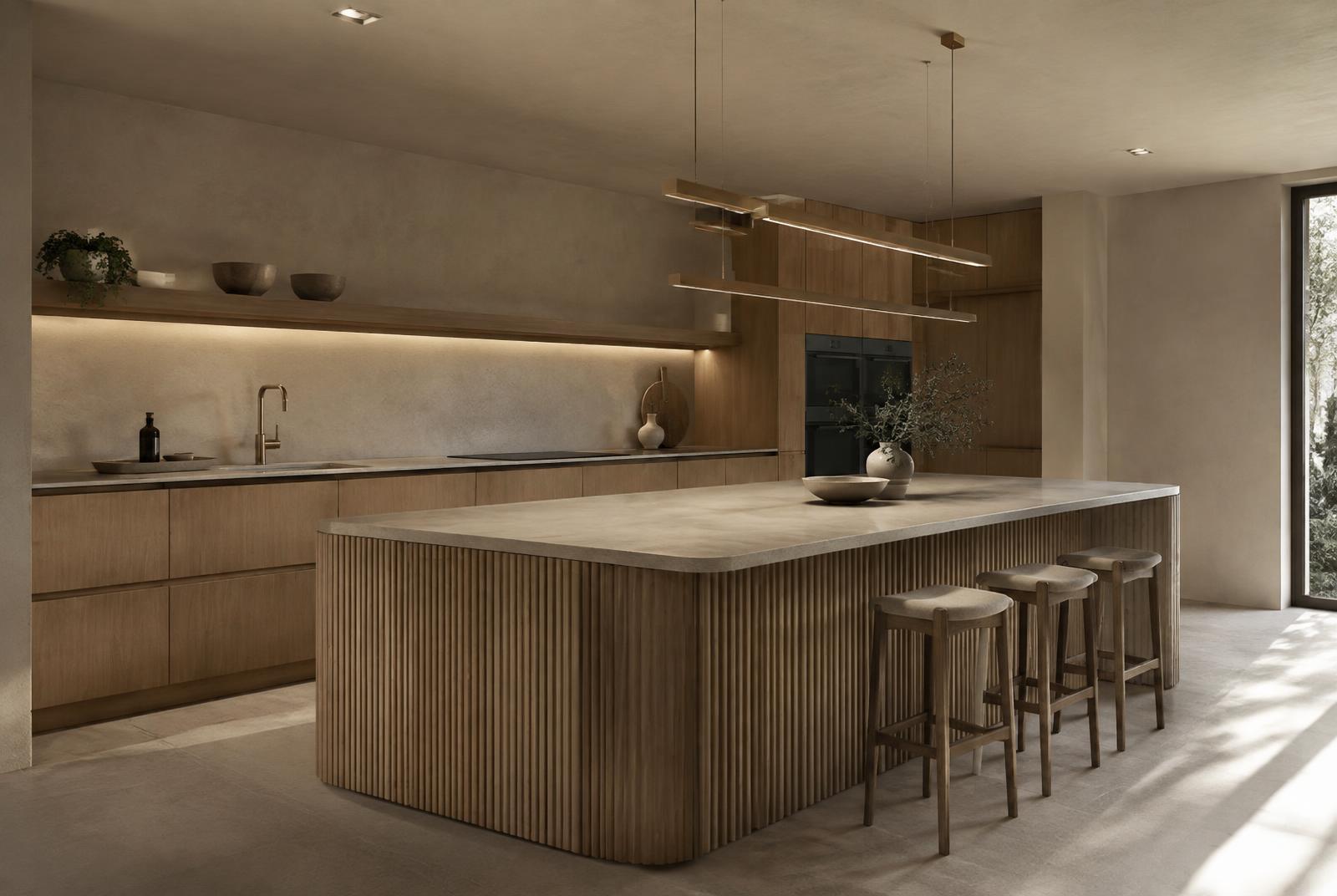 Contemporary kitchen in warm natural materials